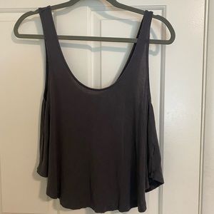 Gray distressed cropped tank top